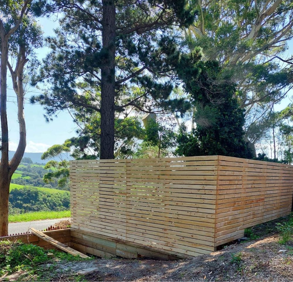 Timber slat privacy fence, freshly built